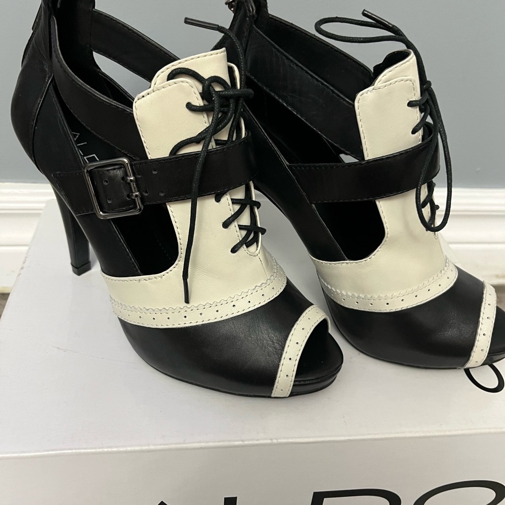 144–Aldo Two-Tone Lace-Up Heels